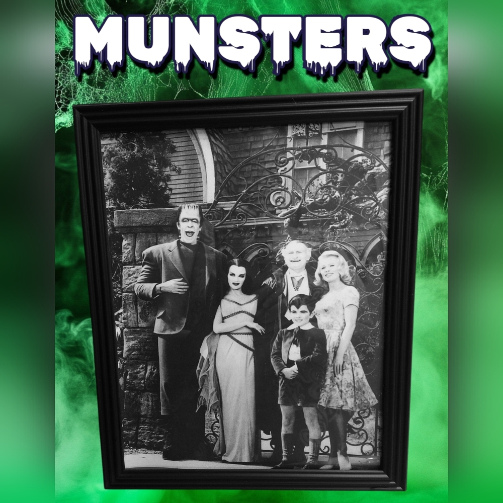 THE MUNSTERS (2) BW Framed Halloween Decor 8x10 with plastic frame Halloween …